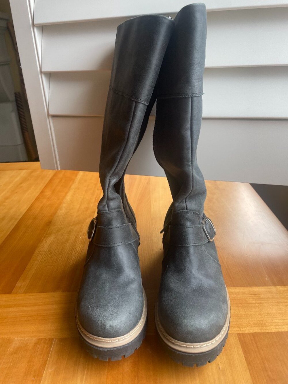 Grey long vegan boots